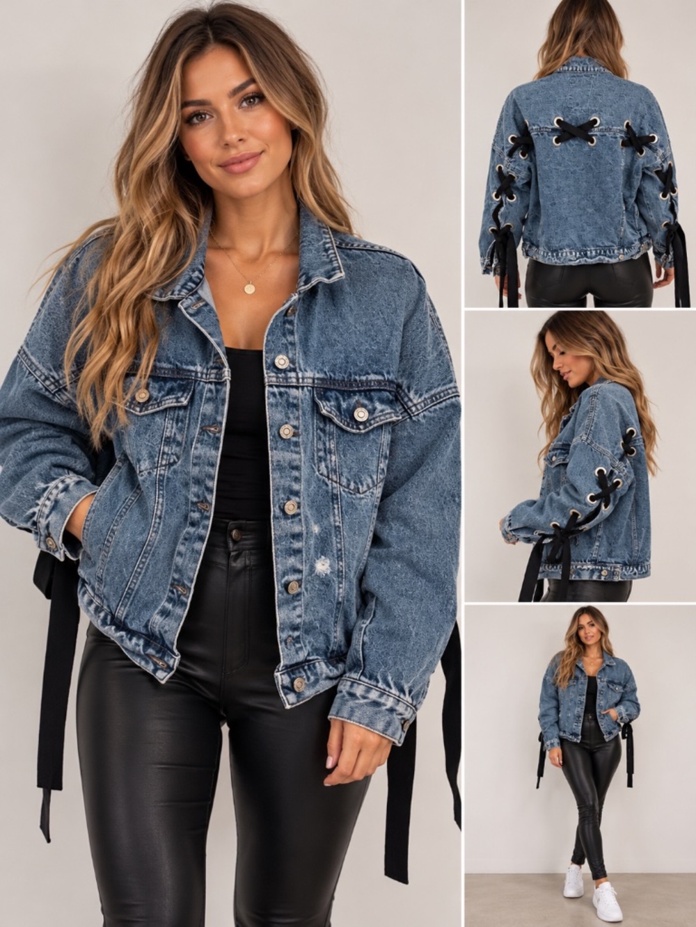 MOUSSY Vintage Lace Up Corset Back Denim Jacket Free Size Streetwear